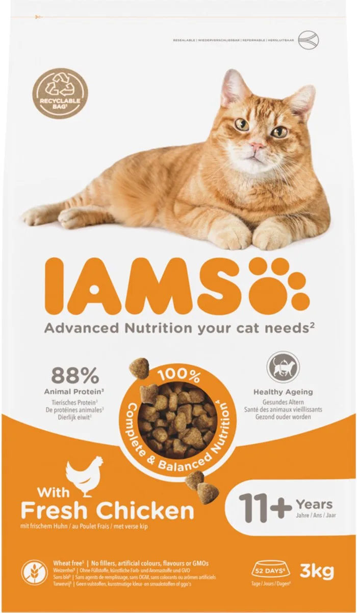 Cat senior 11+ Kattenvoer Chicken - 3 x 3 kg - Voordeelverpakking de IAMS – photo produit