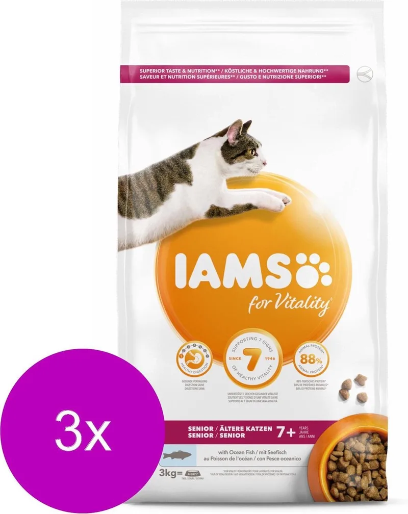 Cat Senior 3 kg - Kattenvoer - 3 x Zeevis de IAMS – photo produit