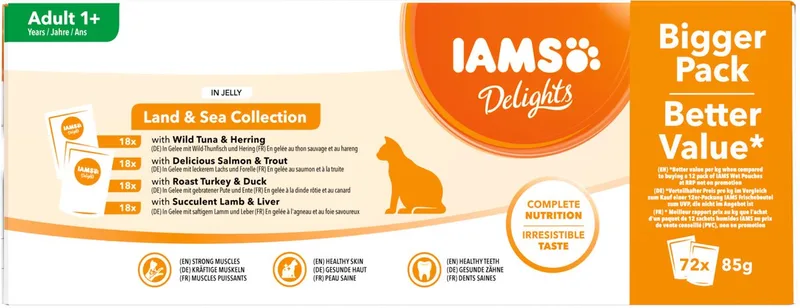 Delights In Jelly - Multipack - Kattenvoer - Tonijn Forel Kalkoen 72x85 g by IAMS – product photo