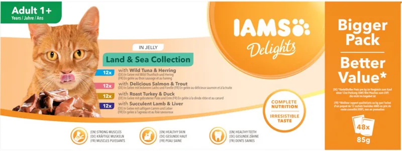 Delights Land - Sea Adult Kattenvoer Nat in Gelei - 2 x 48 x 85 gr - Voordeelverpakking by IAMS – product photo