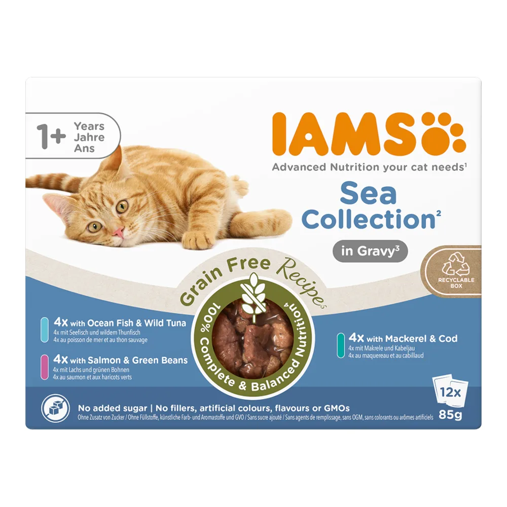 Dubbelpak: 24x85g IAMS Advanced Nutrition Grain Free Sea Collection in Sauce nat kattenvoer van IAMS – productfoto