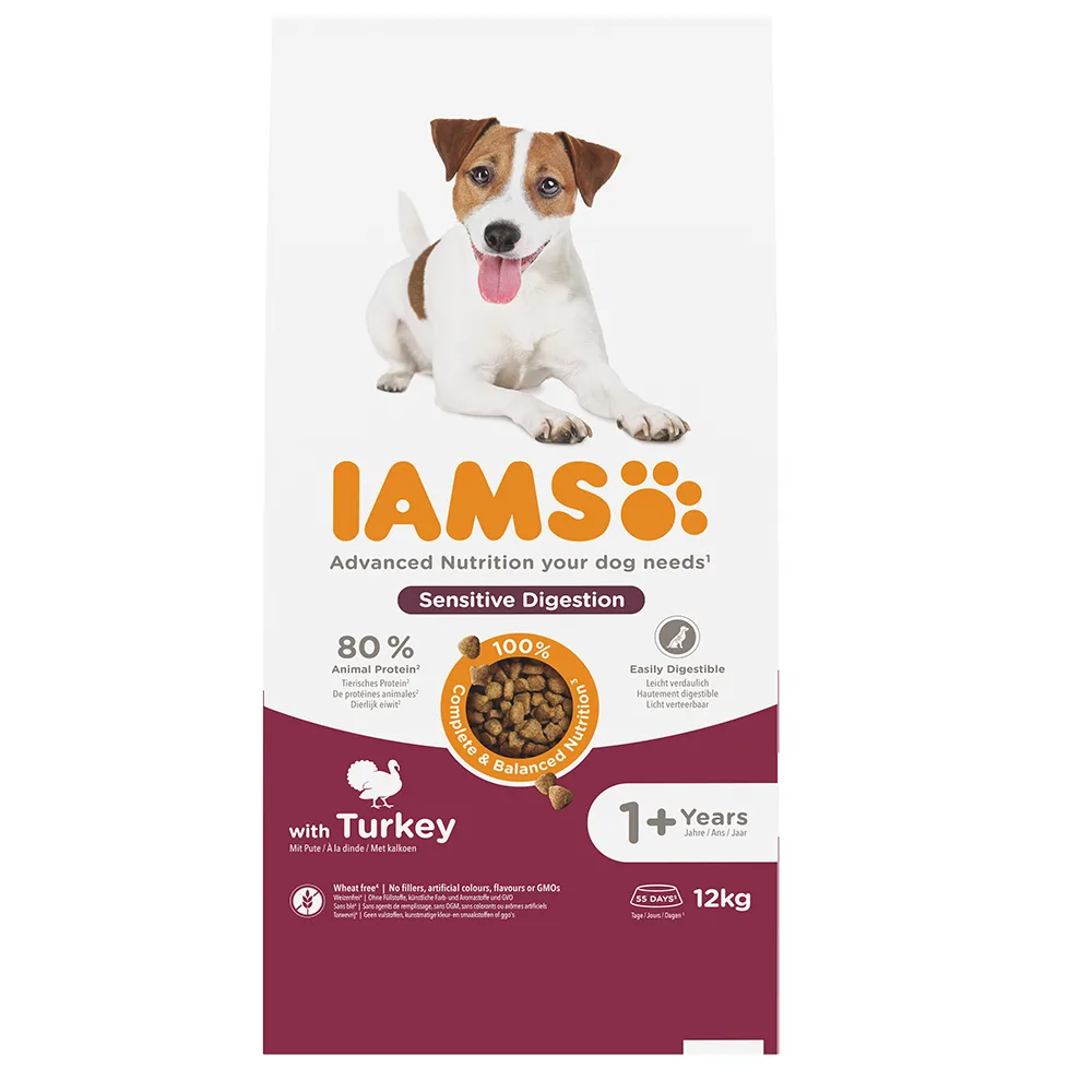 Dubbelpak: 2x12kg IAMS Advanced Nutrition Sensitive Digestion met kalkoen droogvoer voor honden van IAMS – productfoto