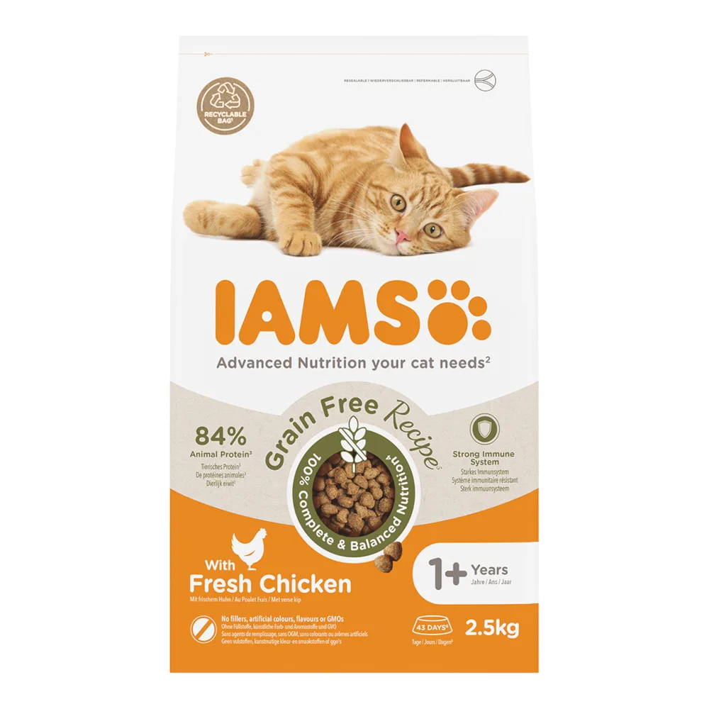 Dubbelpak: 2x2,5kg IAMS Advanced Nutrition Graanvrij met kip droogvoer voor katten by IAMS – product photo