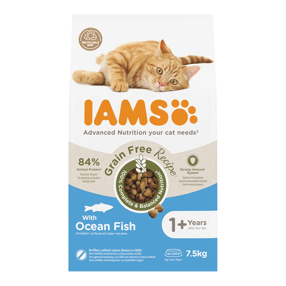 Dubbelpak: 2x7,5kg IAMS Advanced Nutrition Graanvrij met zeevis droogvoer voor katten by IAMS – product photo