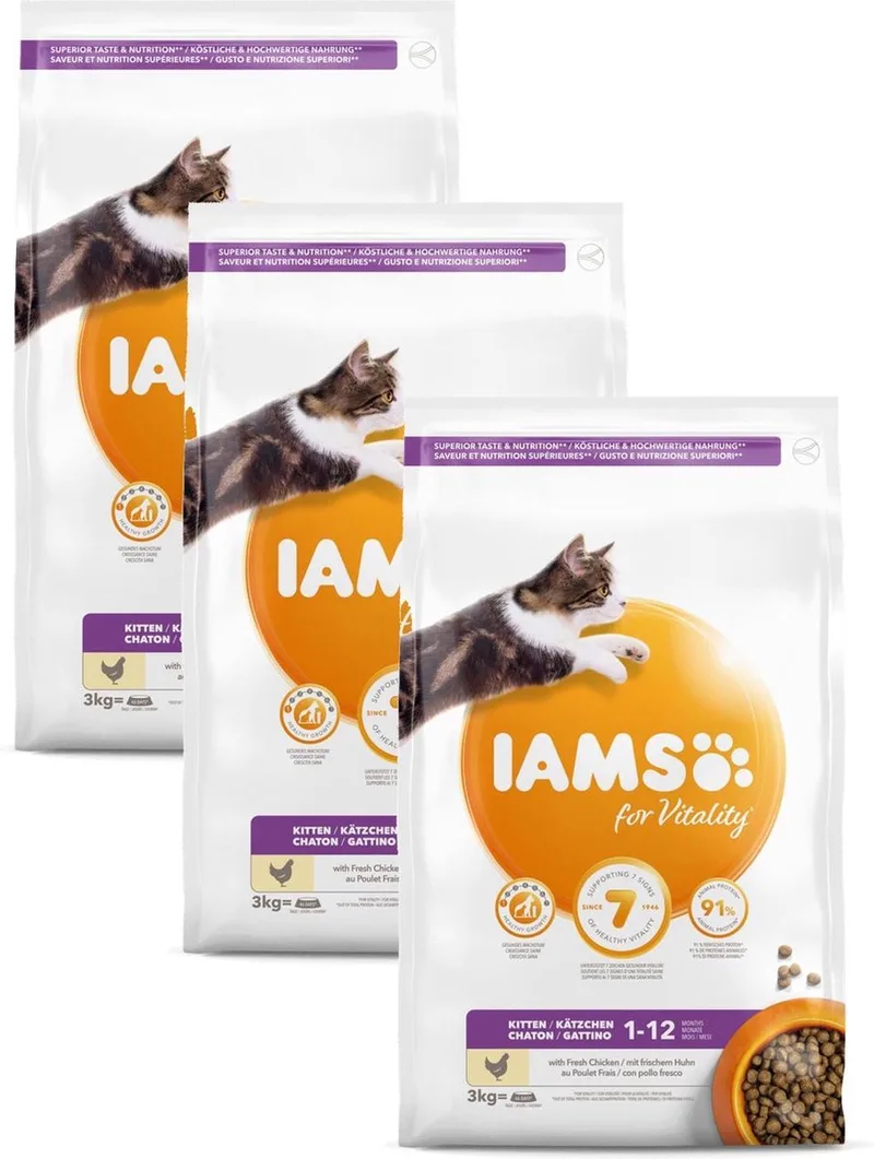 Kitten & Junior Kip - Kattenvoer - 3 x 3 kg de IAMS – photo produit
