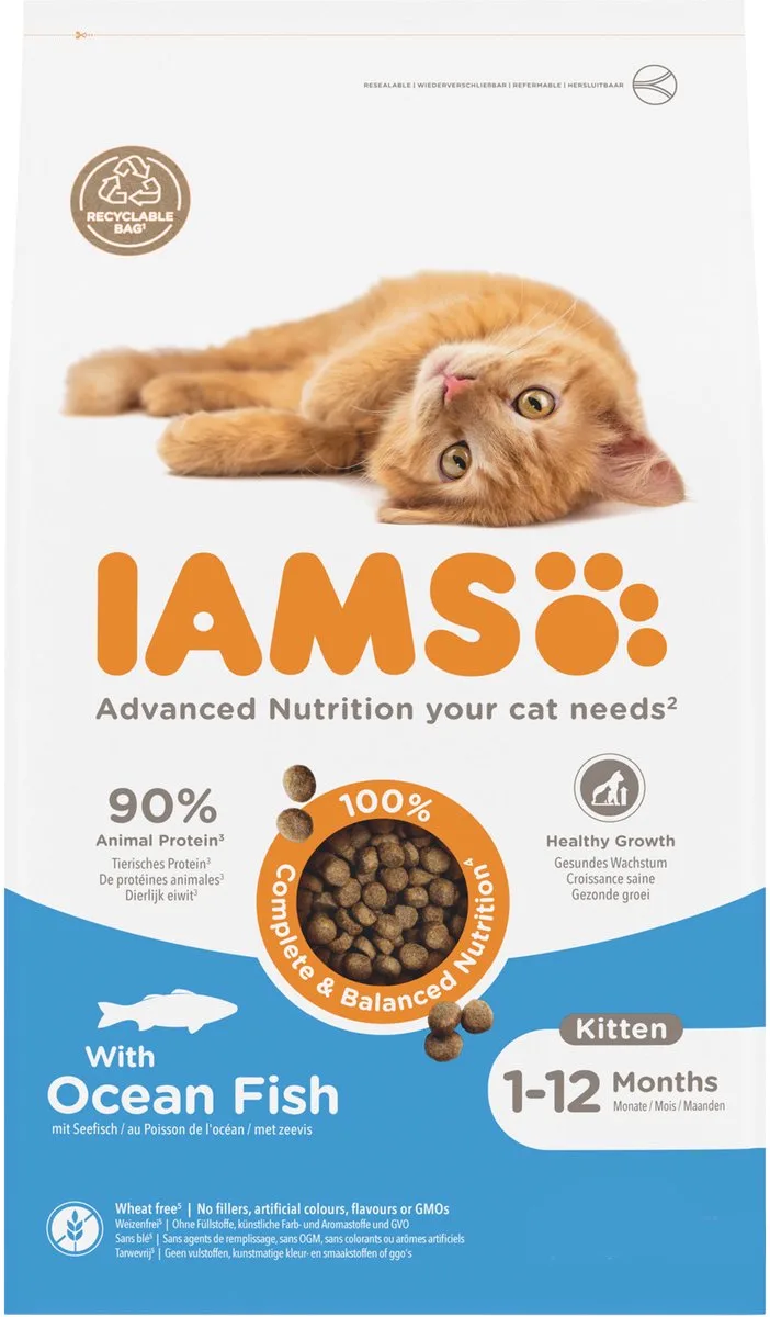 Kitten & Junior Zeevis - Kattenvoer - 3 kg 1 - 12 Maanden de IAMS – photo produit