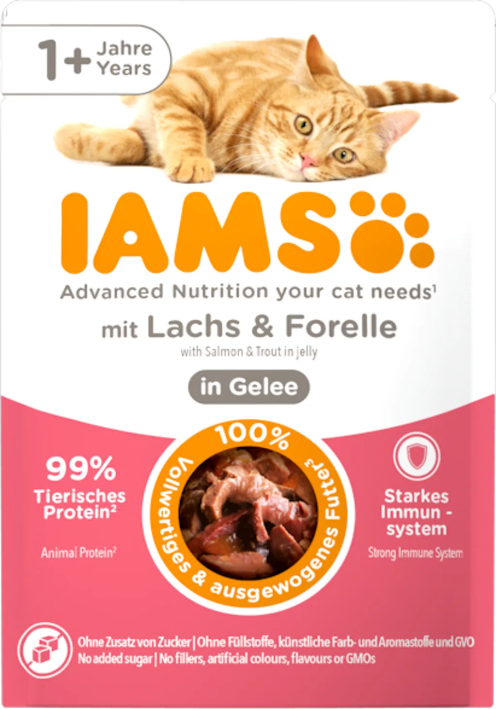 Nassfutter für Katzen ab 1 Jahr mit Lachs und Forelle in Gelee - 85 g de IAMS – photo produit
