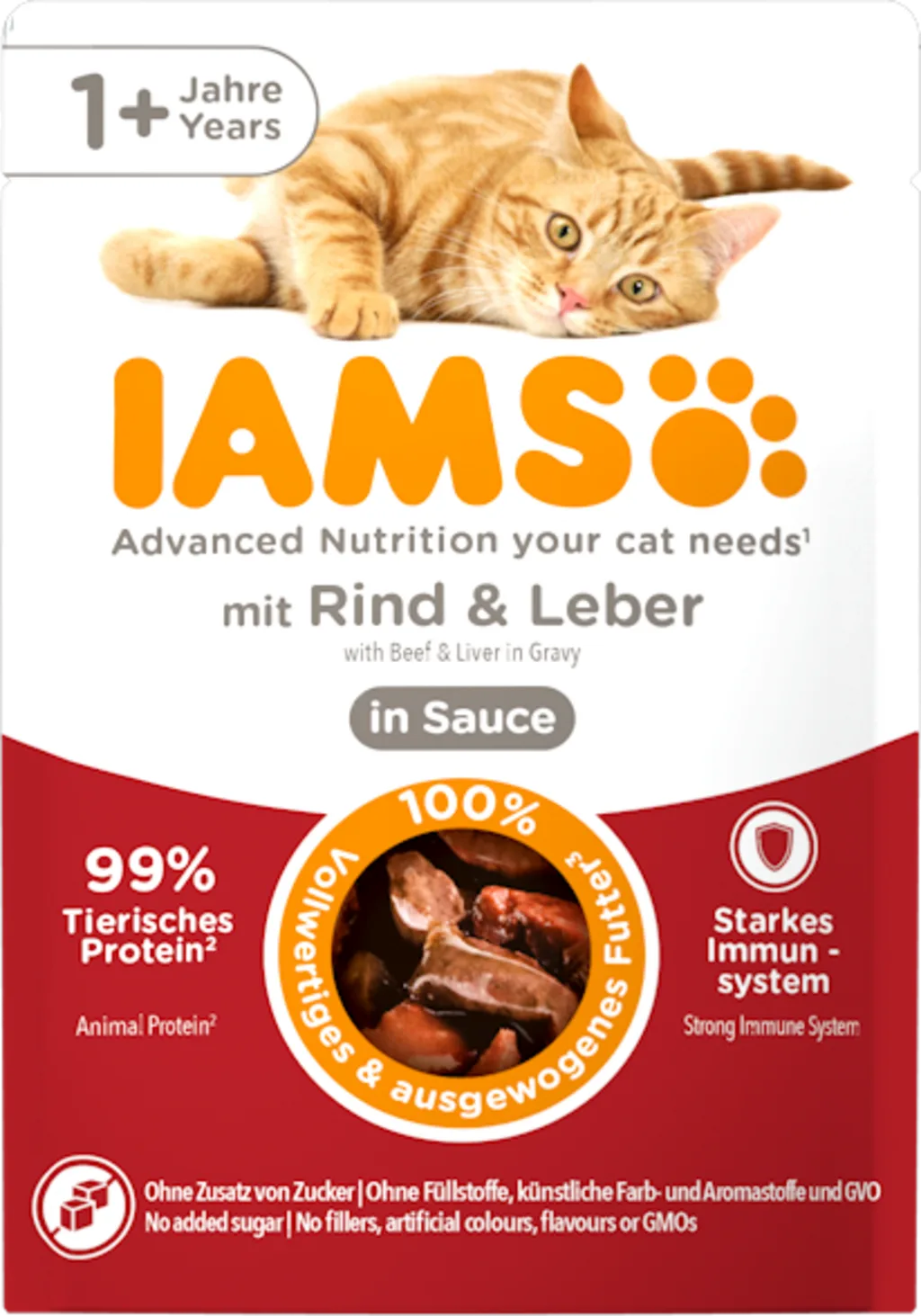 Nassfutter für Katzen ab 1 Jahr mit Rind und Leber in Sauce - 85 g van IAMS – productfoto