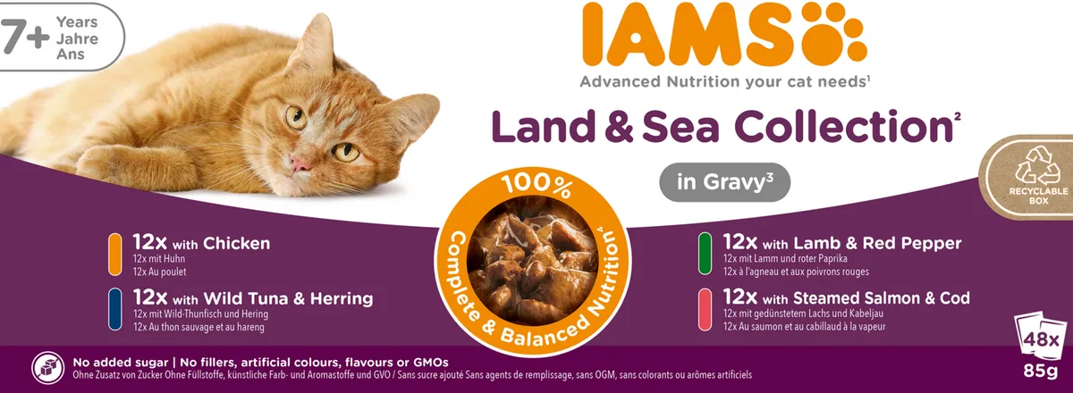 Nassfutter Land- & Meereskollektion in Sauce für Katzen ab 7 Jahren - 48x85g de IAMS – photo produit