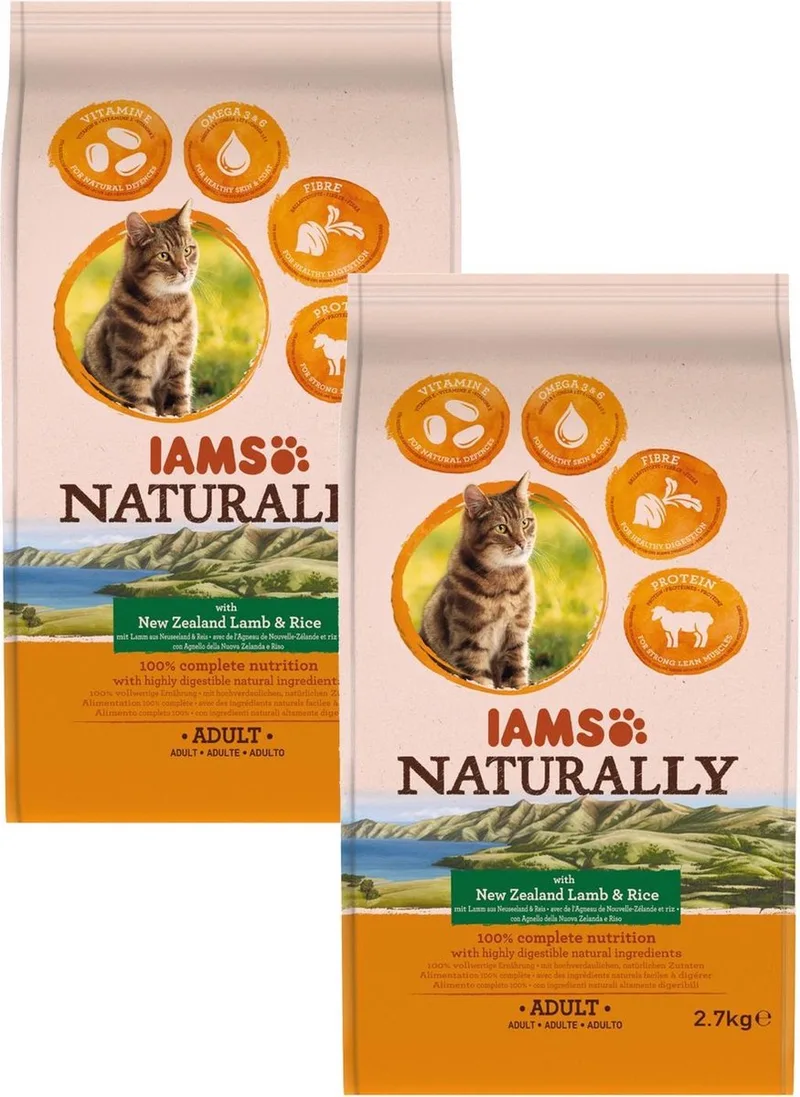Naturally Cat Adult Lam&Rijst - Kattenvoer - 2 x 2.7 kg fra IAMS – produktbillede