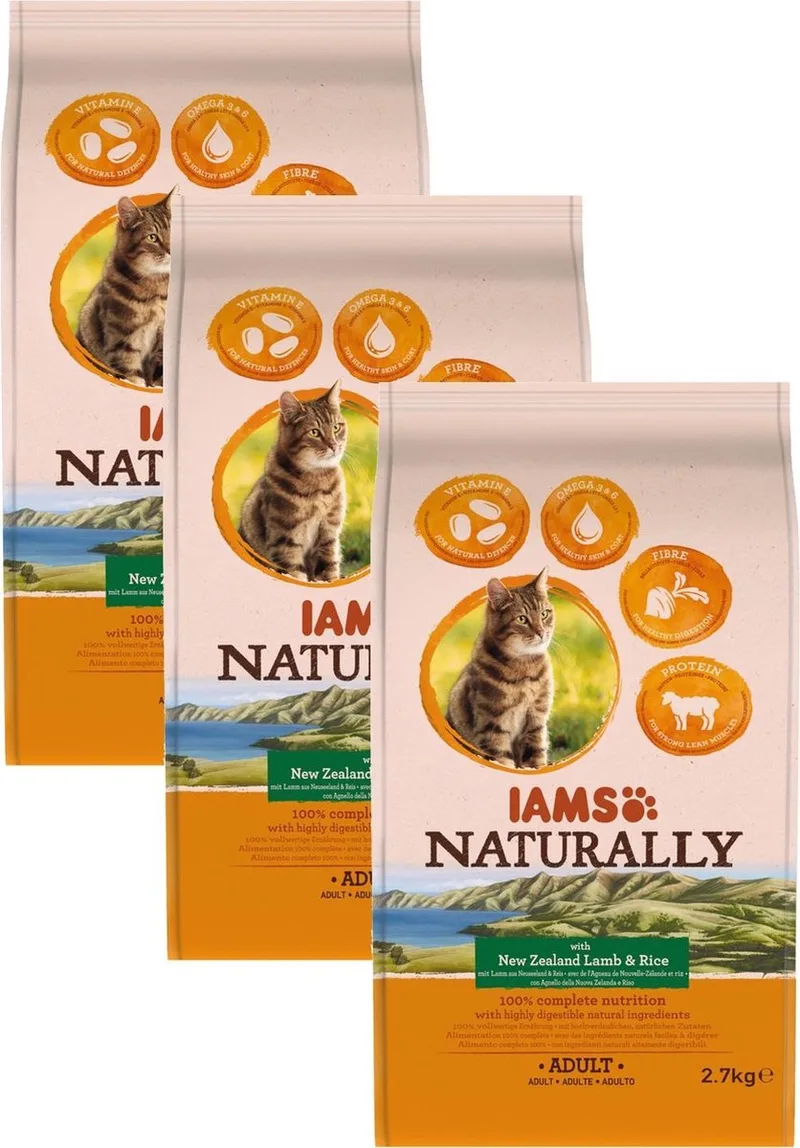 Naturally Cat Adult Lam&Rijst - Kattenvoer - 3 x 2.7 kg de IAMS – photo produit
