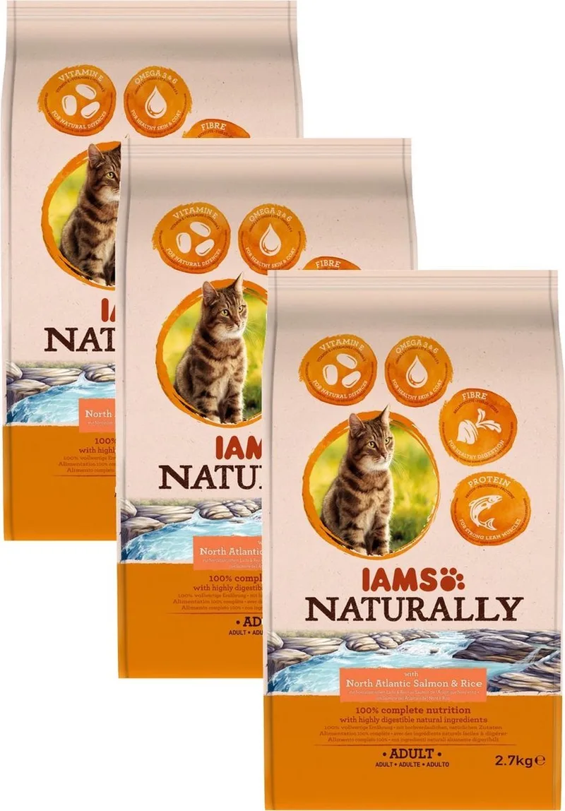 Naturally Cat Adult Zalm&Rijst - Kattenvoer - 3 x 2.7 kg von IAMS – Produktfoto
