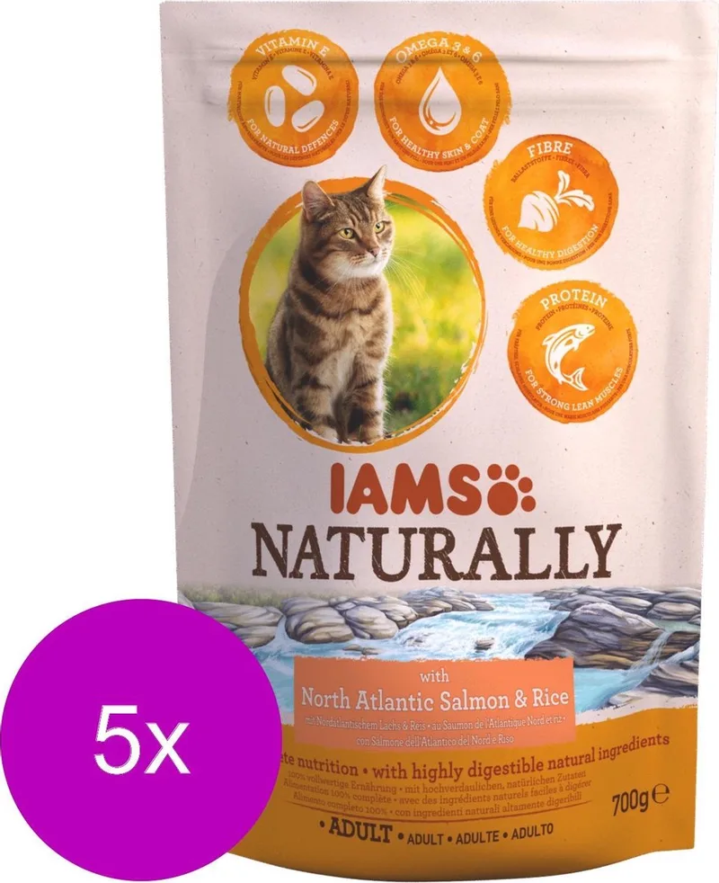 Naturally Cat Adult Zalm&Rijst - Kattenvoer - 5 x 700 g by IAMS – product photo