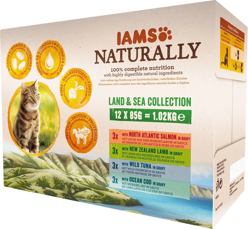 Naturally Cat Wet Land - Vlees & Vis - Katten natvoer - 12 x 85 g von IAMS – Produktfoto