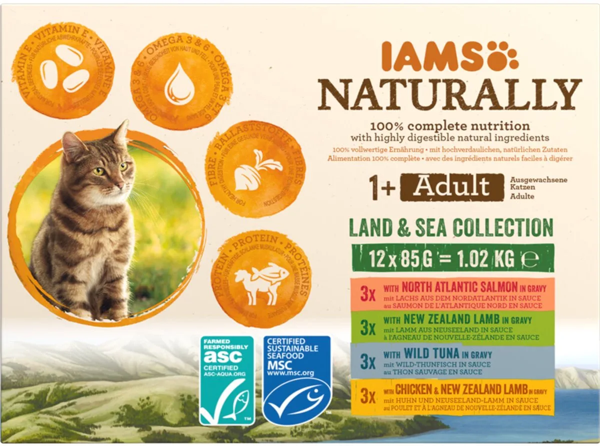 Naturally Kat Adult Land - Sea Collection - 2 x 12 x 85 gr - Voordeelverpakking by IAMS – product photo