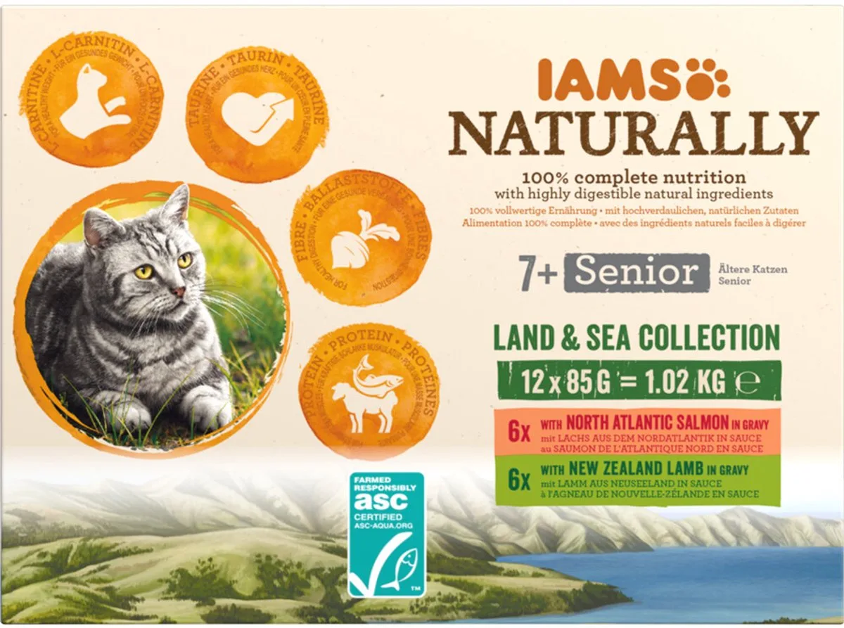 Naturally Senior Multipack Land & Sea - 2 x 12 x 85 gr - Voordeelverpakking de IAMS – photo produit