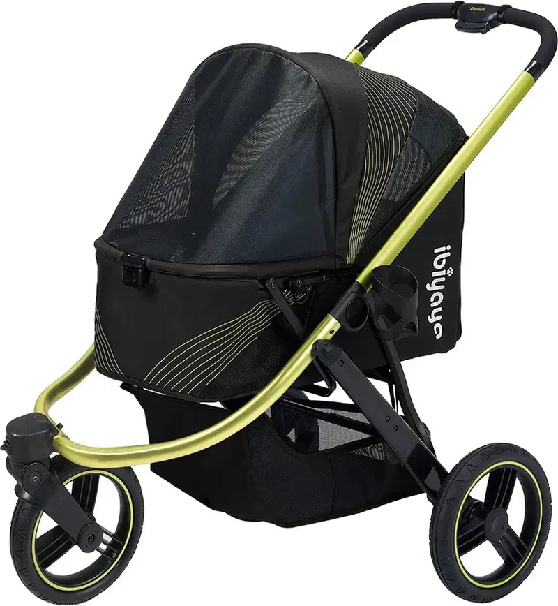 The Beast Pet Jogging Stroller – Hondenbuggy Voor Alle Terreinen – Ritsloos Ontwerp – Opvouwbaar – Met Parkeerrem En Opbergmand von Ibiyaya in Schwarz – Produktfoto