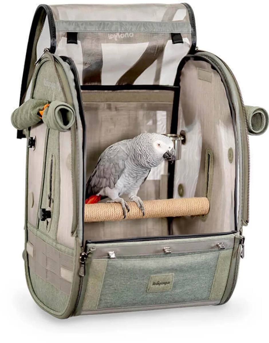 TrackPack Vogel Rugzak Medium – Reistas Voor Papegaaien En Vogels – Vogel Backpack Met Zitstok – Ademend En Veilig – Jungle Green de Ibiyaya en Vert – photo produit
