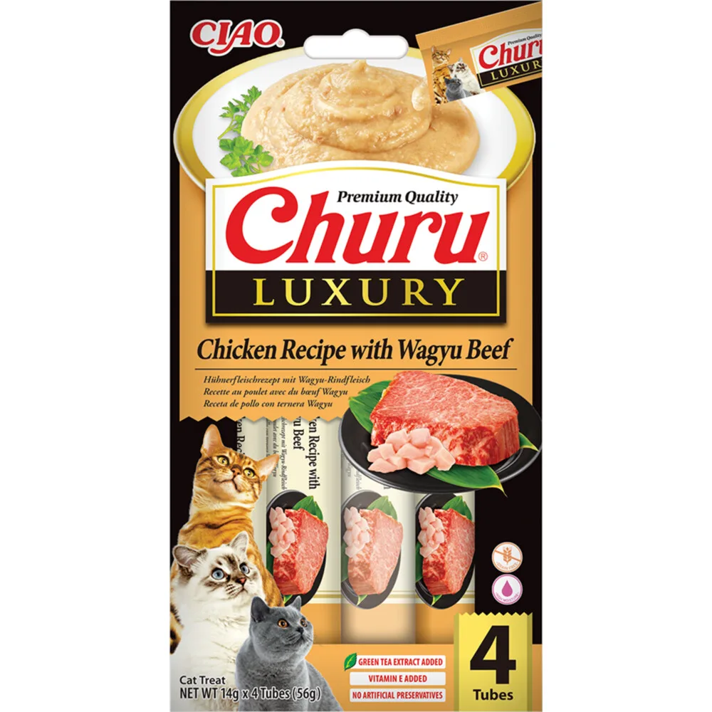 12x Inaba Ciao Kattensnack Churu Luxury Chicken & Wagyu Beef 4 x 14 gr från Inaba – produktbild