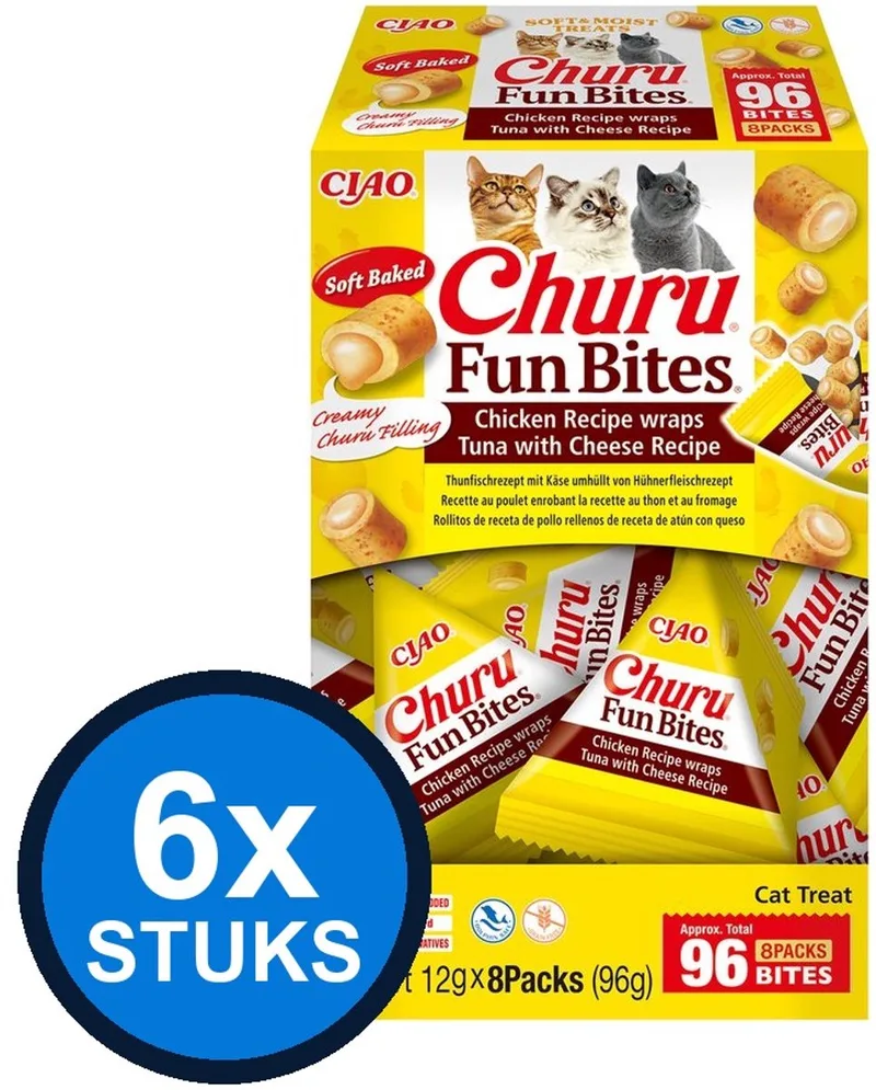6x Inaba Churu Fun Bites Tonijn & Kaas - Kattensnack - 8x12g de Inaba – photo produit