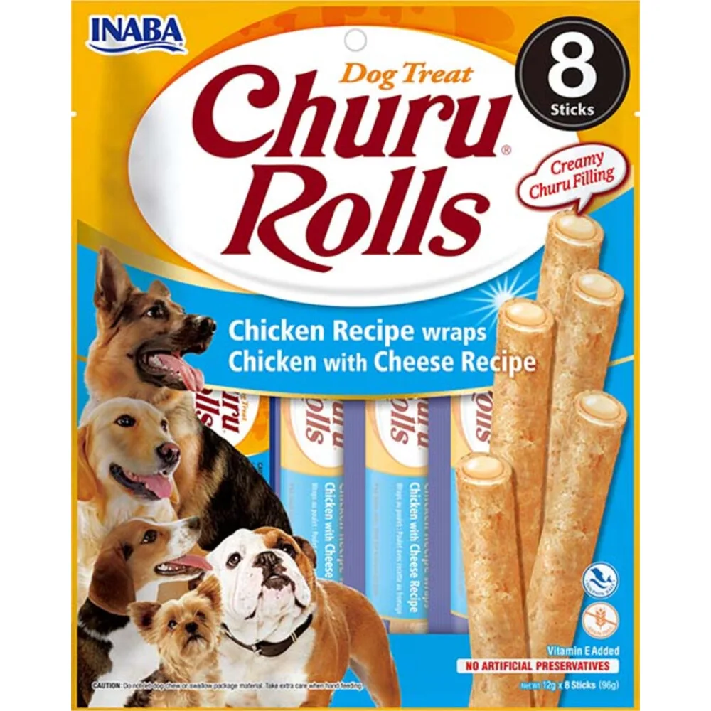 8x Inaba Churu Hondensnacks Rolls Chicken & Cheese Wraps 8 x 20 gr de Inaba – photo produit