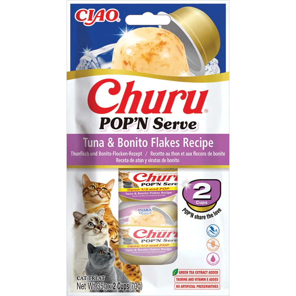 Cao Kattensnack Churu Pop'n Serve Flakes Tuna & Bonito 2x35 gr de Inaba – photo produit