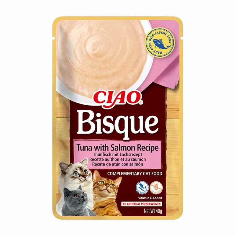 Ciao Bisque - Kattensnack - Tonijn & Zalm - Romige Traktatie - 24 x 40g de Inaba – photo produit