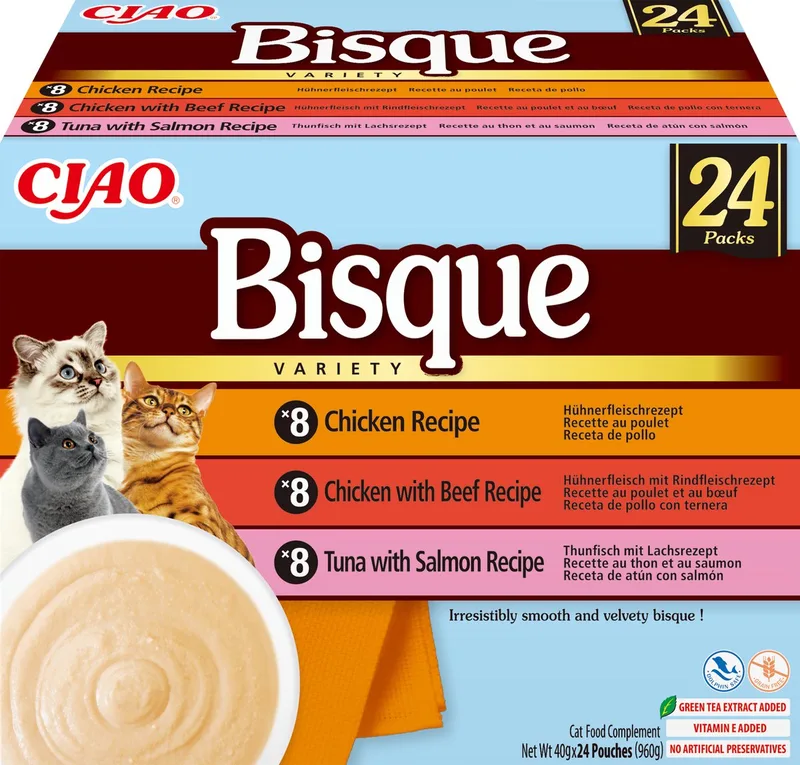 Ciao Bisque Kattenvoer Natvoer Kip & Tonijn variëteiten Maaltijdzakjes 24x40g fra Inaba – produktbillede