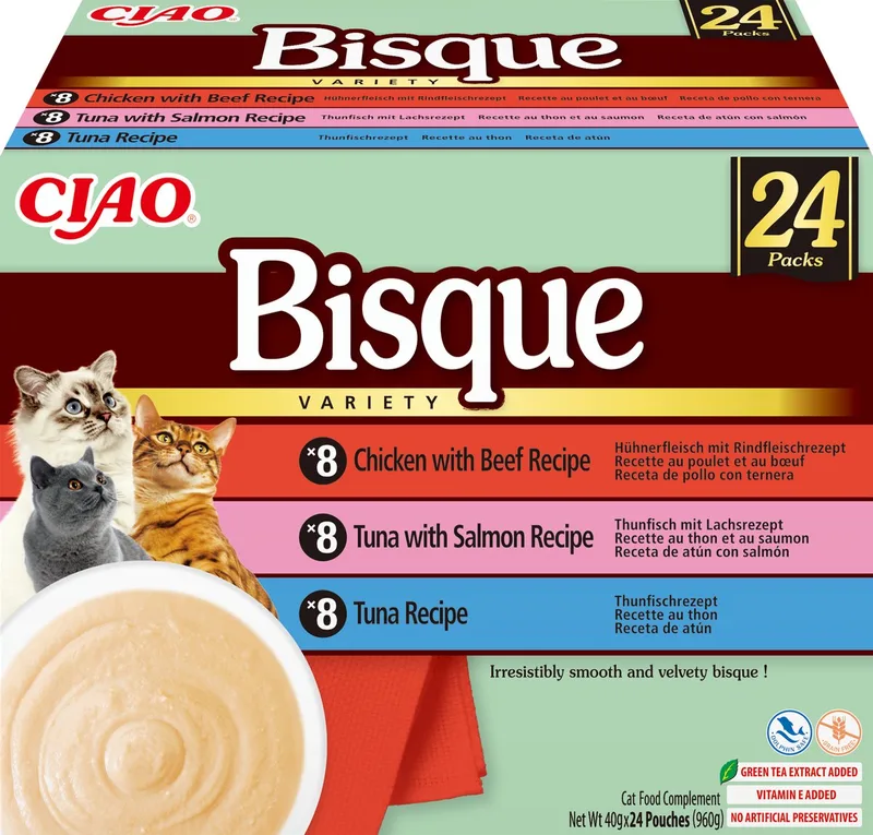 Ciao Bisque Kattenvoer Natvoer Tonijn & Kip variëteiten Maaltijdzakjes 24x40g de Inaba – photo produit