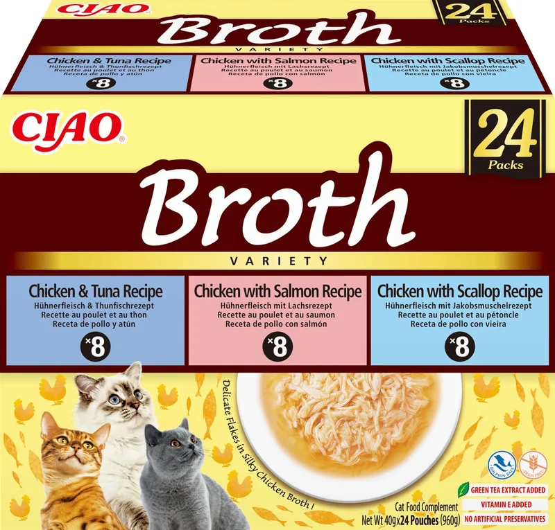 Ciao Broth Kattenvoer Natvoer Kip & Zeevruchten Maaltijdzakjes 24x40g de Inaba – photo produit