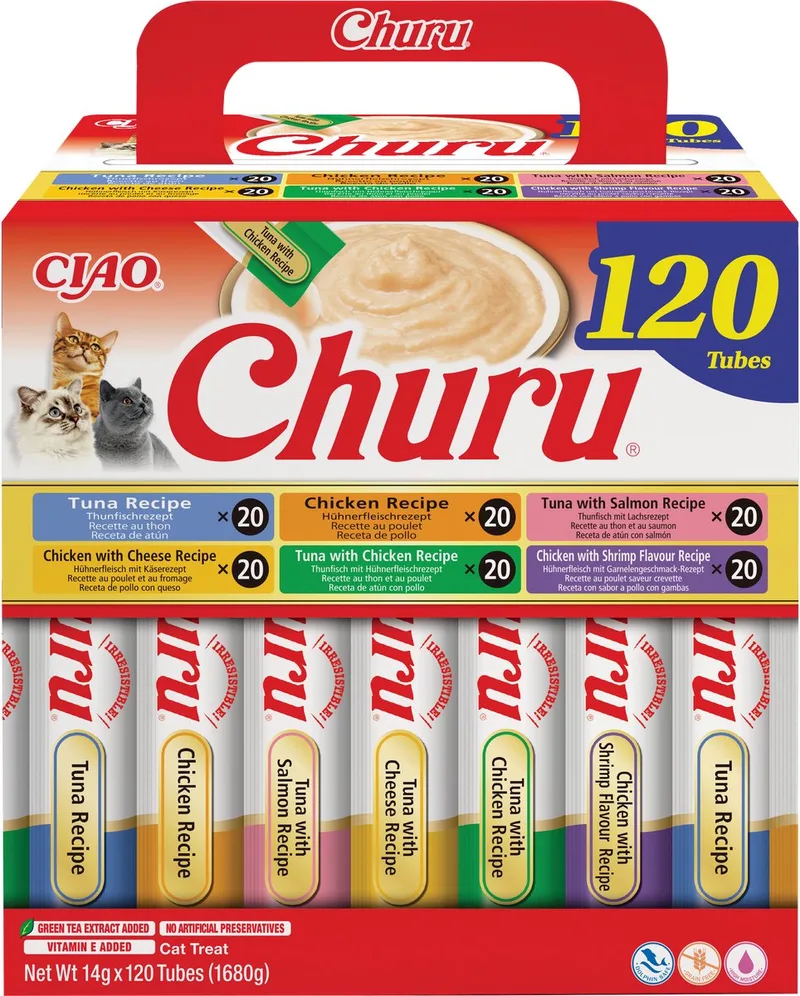 Ciao Churu Creamy Puree Liquid Kattensnack Kip & Tonijn 120x14g von Inaba – Produktfoto