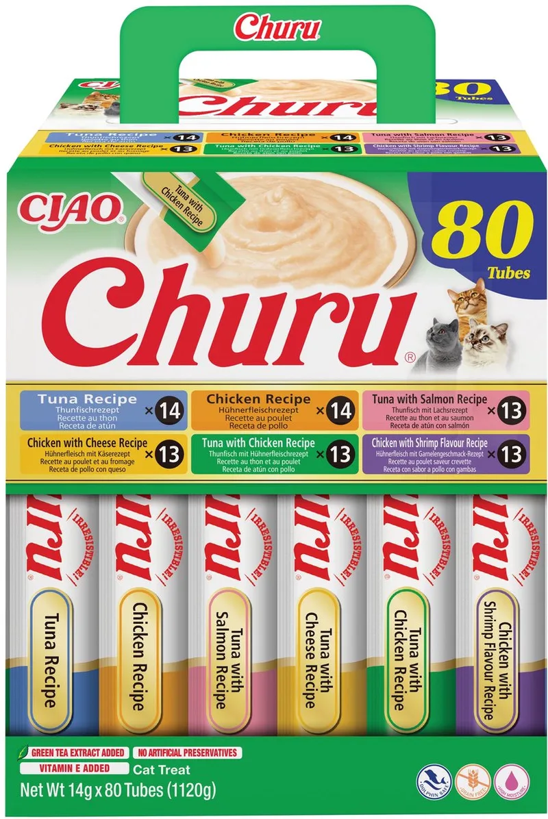 Ciao Churu Creamy Puree Liquid Kattensnack Kip & Tonijn 80x14g by Inaba – product photo