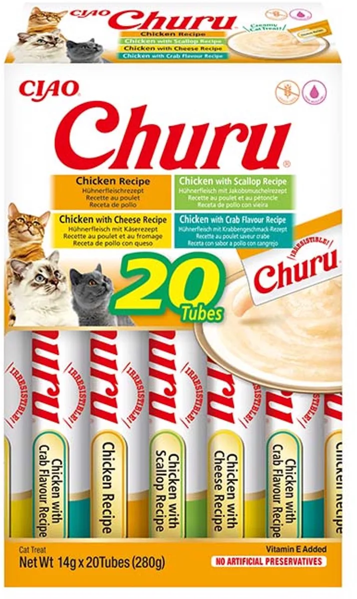 Ciao Churu Creamy Puree Liquid Kattensnack Kip variëteiten 20x14g by Inaba – product photo