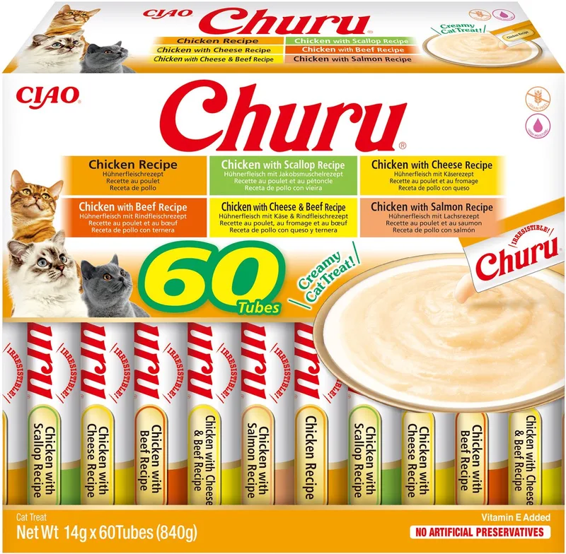 Ciao Churu Creamy Puree Liquid Kattensnack Kip variëteiten 60x14g von Inaba – Produktfoto