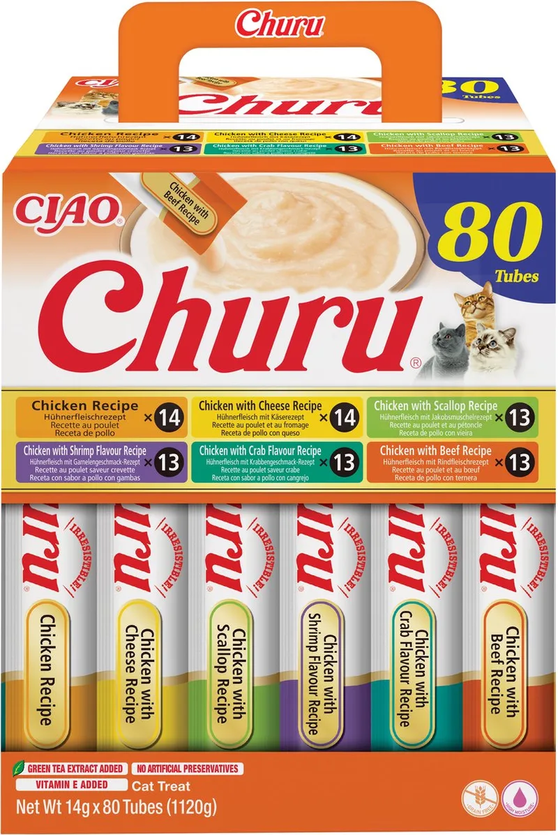 Ciao Churu Creamy Puree Liquid Kattensnack Kip variëteiten 80x14g de Inaba – photo produit