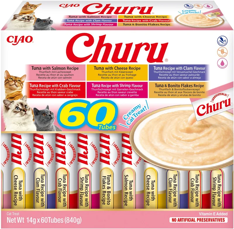 Ciao Churu Creamy Puree Liquid Kattensnack Tonijn variëteiten 60x14g de Inaba – photo produit