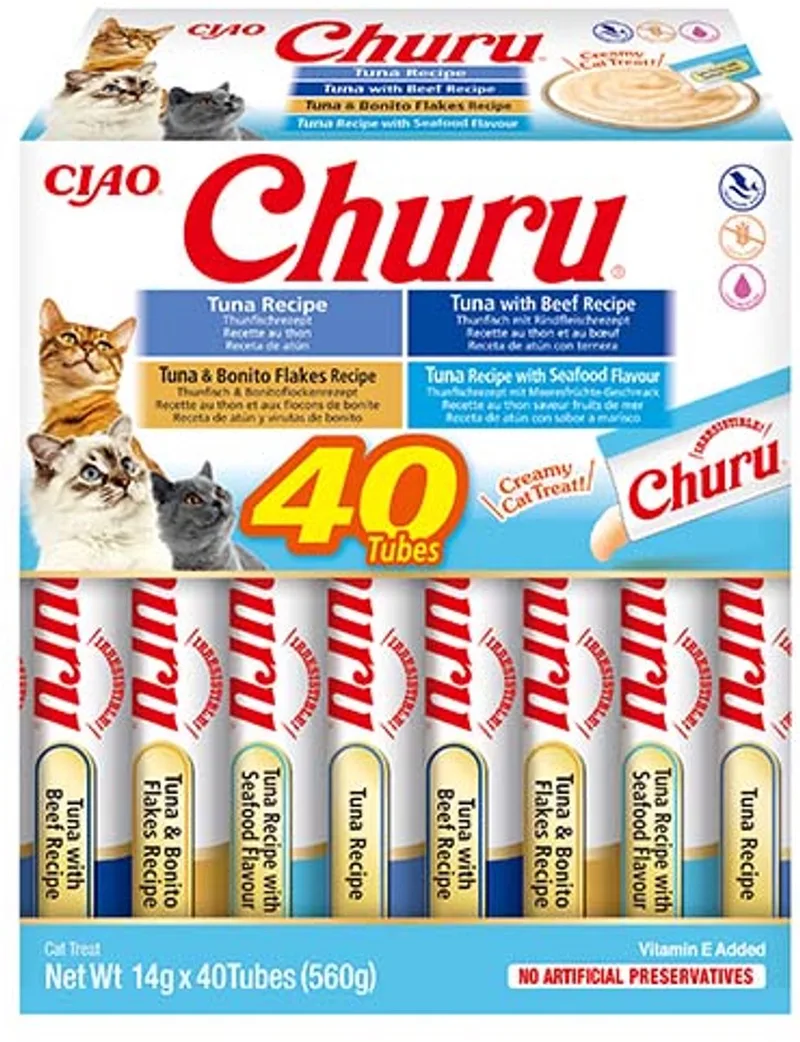 Ciao Churu Creamy Puree Liquid Kattensnack Tonijn variëteiten 40x14g de Inaba – photo produit