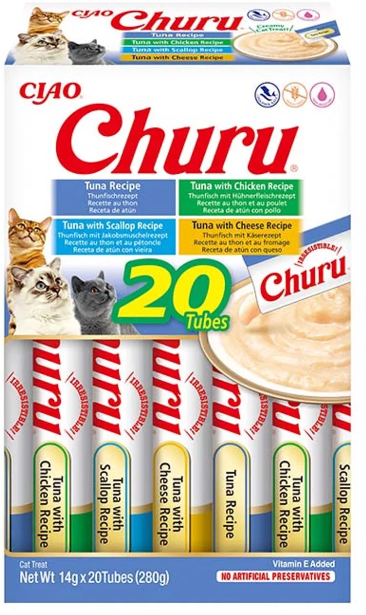 Ciao Churu Creamy Puree Liquid Kattensnack Tonijn variëteiten 20x14g by Inaba – product photo
