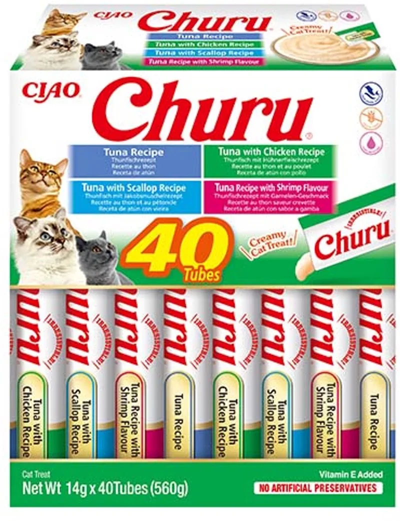 Ciao Churu Creamy Puree Liquid Kattensnack Tonijn & Zeevruchten 40x14g by Inaba – product photo
