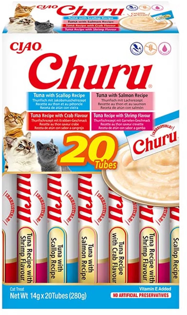 Ciao Churu Creamy Puree Liquid Kattensnack Tonijn & Zeevruchten 20x14g by Inaba – product photo