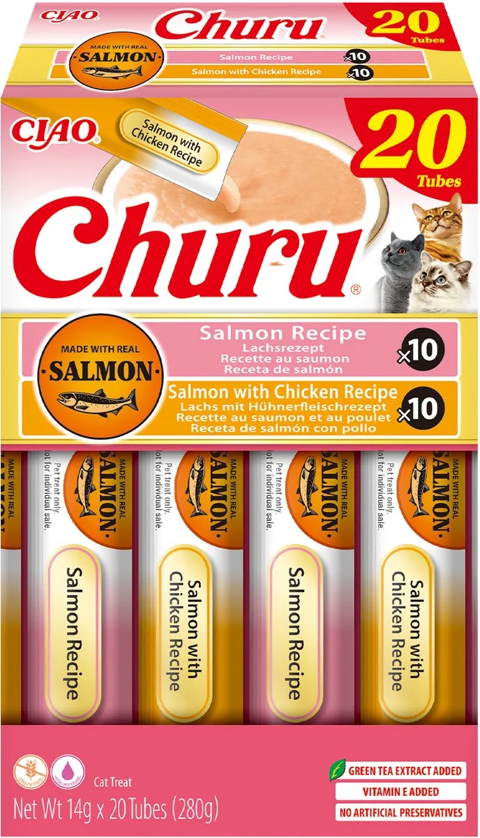 Ciao Churu Creamy Puree Liquid Kattensnack Zalm & Kip variëteiten 20x14g von Inaba – Produktfoto