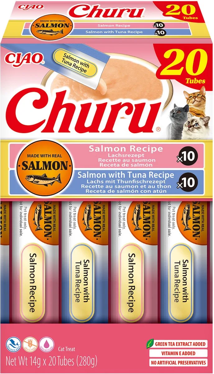 Ciao Churu Creamy Puree Liquid Kattensnack Zalm & Tonijn 20x14g de Inaba – photo produit