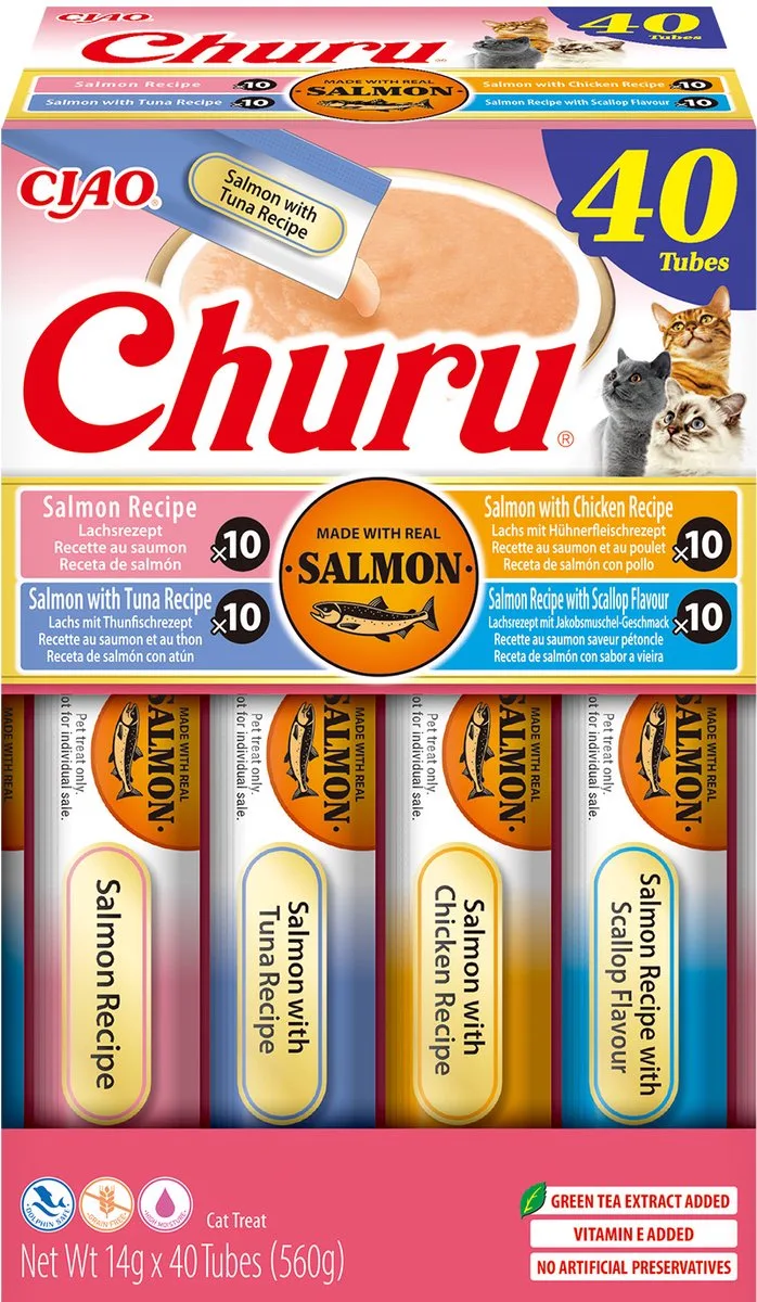 Ciao Churu Creamy Puree Liquid Kattensnack Zalm variëteiten 40x14g de Inaba – photo produit