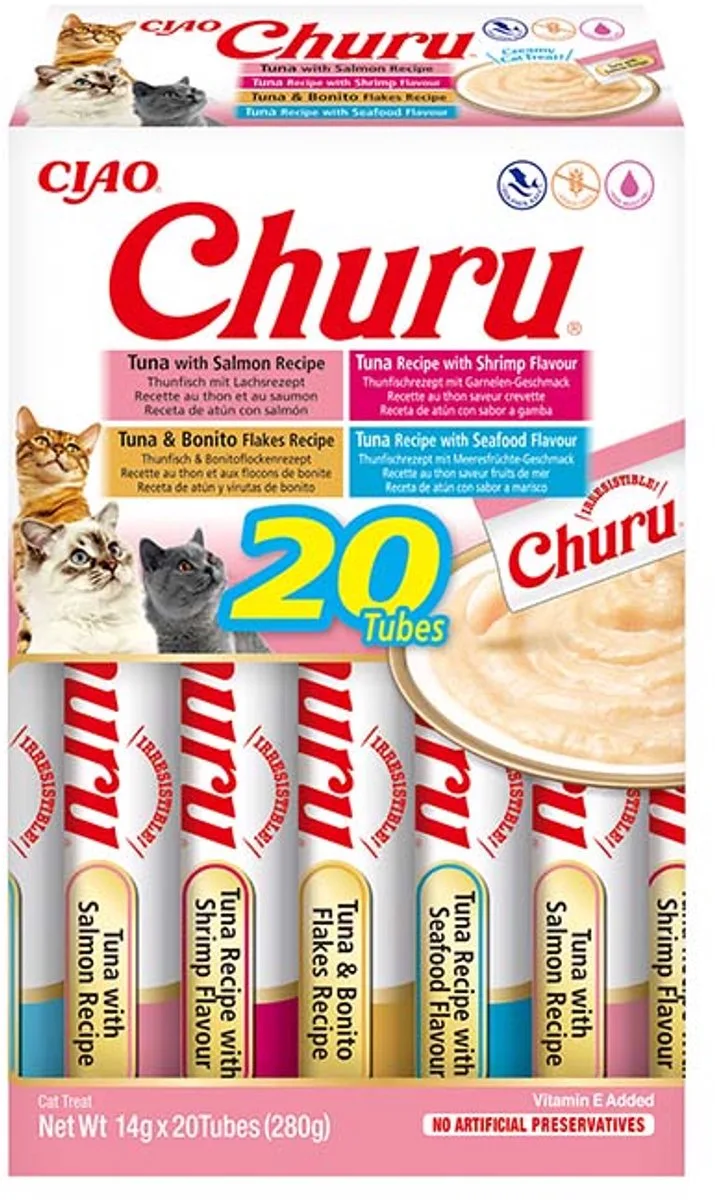 Ciao Churu Creamy Puree Liquid Kattensnack Zeevruchten 20x14g de Inaba – photo produit