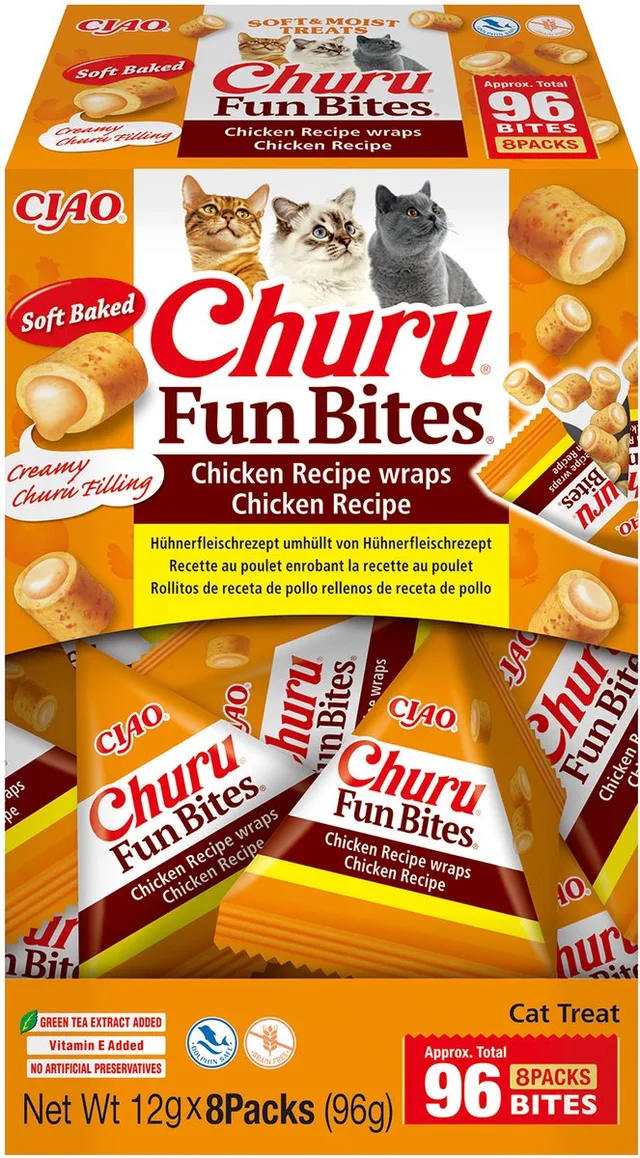 Ciao Churu Fun Bites Sappige Brokjes Kattensnack Kip variëteiten 8x12g