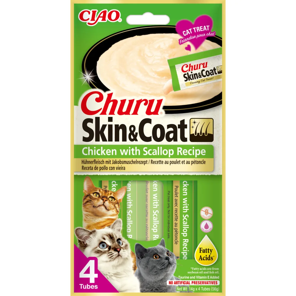 Ciao Churu Kattensnack Skin & Coat - Chicken & Scallop 4 x 14 gr fra Inaba – produktbillede