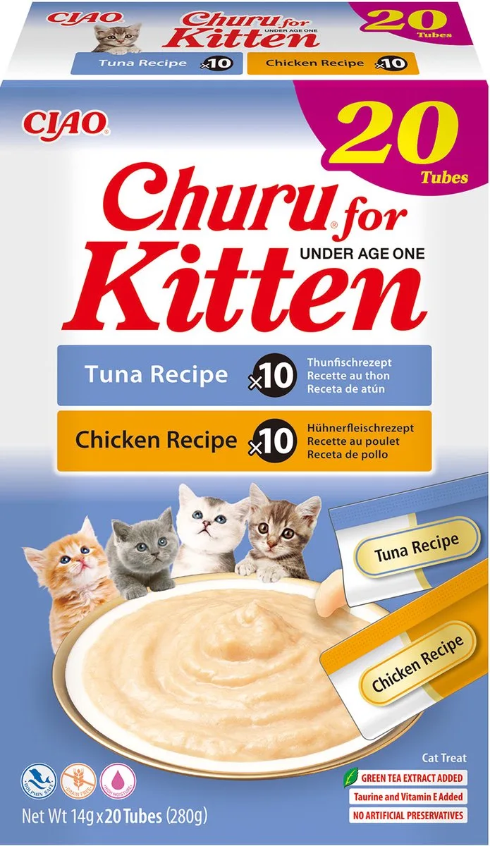 Ciao Churu Kitten Creamy Puree Liquid Kattensnack Tonijn & Kip 20x14g by Inaba – product photo