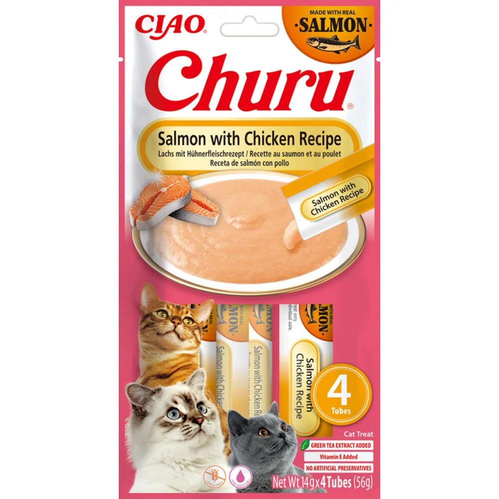 Ciao Churu Puree Kattensnack Salmon & Chicken 4 x 14 gr van Inaba – productfoto