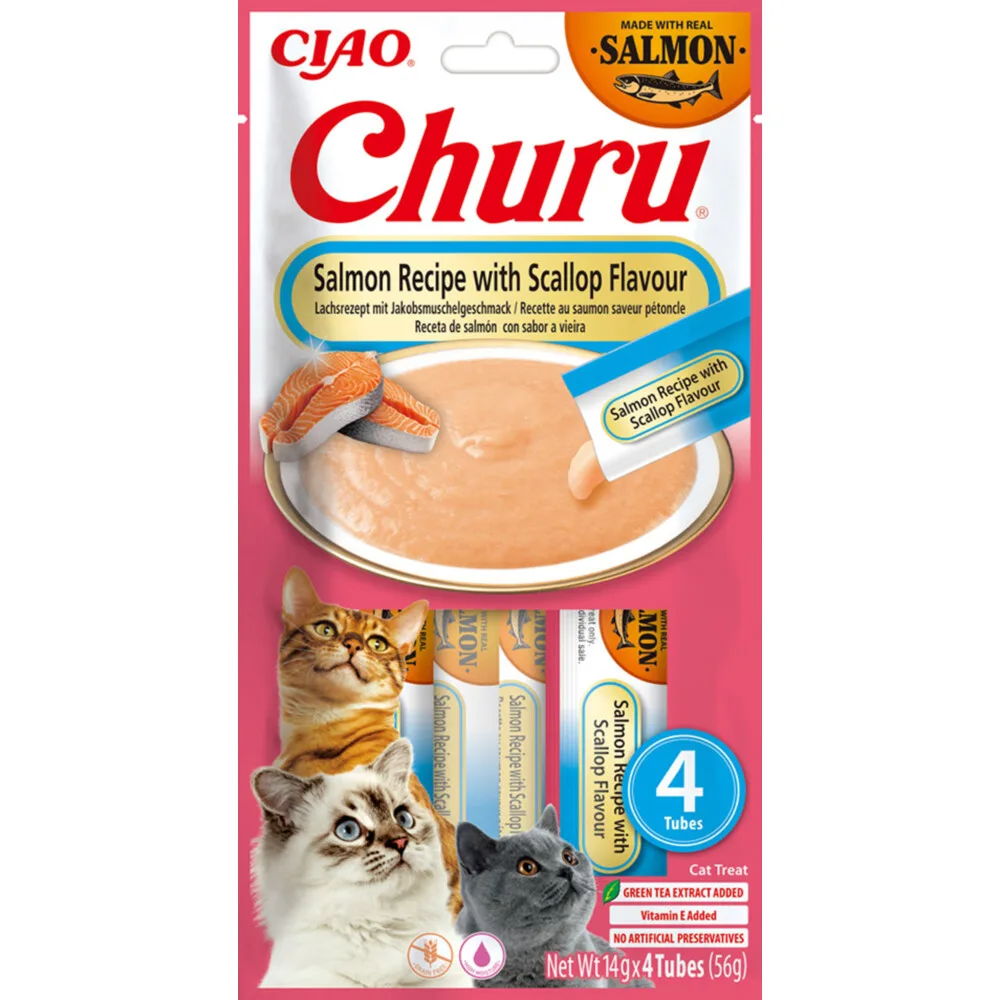 Ciao Churu Puree Kattensnack Salmon & Scallop 4 x 14 gr by Inaba – product photo