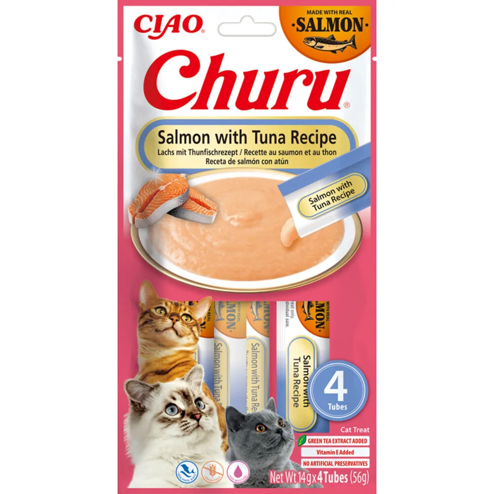 Ciao Churu Puree Kattensnack Salmon & Tuna 4 x 14 gr by Inaba – product photo